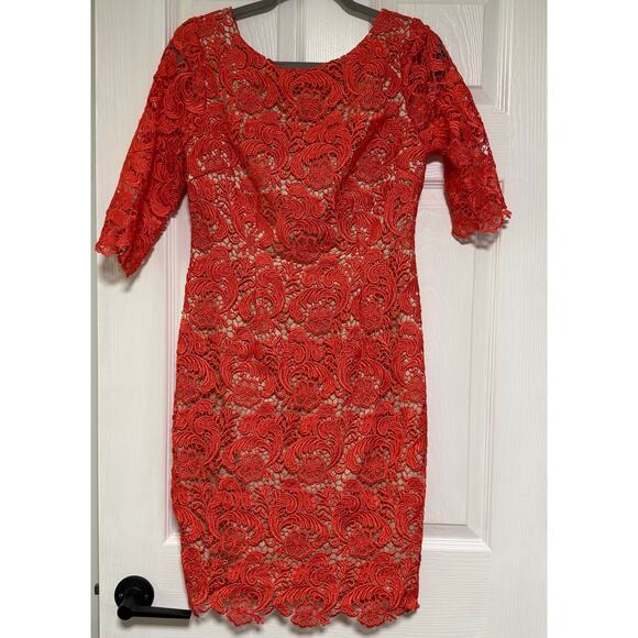 Eliza J Women's Orange Floral Lace V-Back Dress Size 6 - Picture 1 of 14